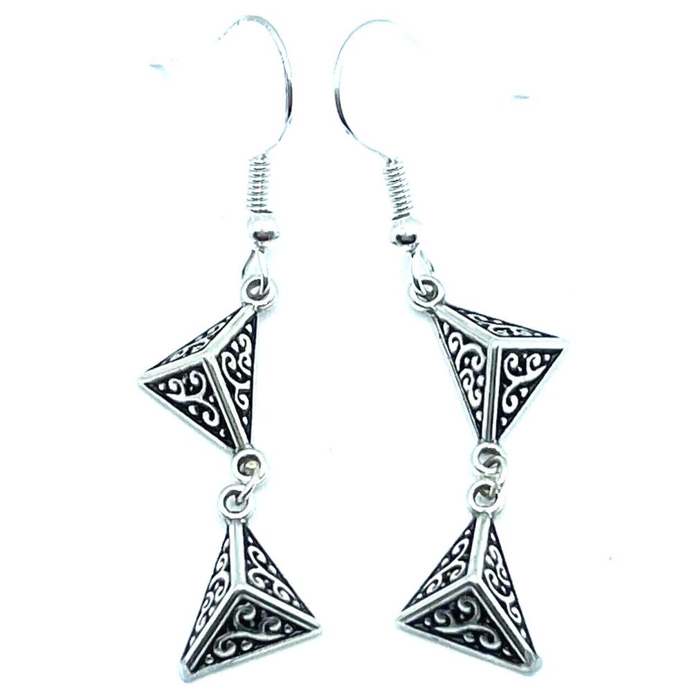 Brighton Astrid Pyramids Double Triangles Petite Deco Silver Custom Earrings